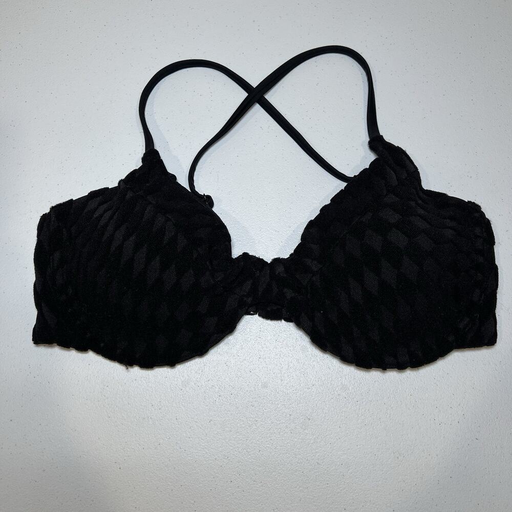 Good American Jacquard Demi Cup‎ Bikini Top Underwire Black Size 2 New With Tags